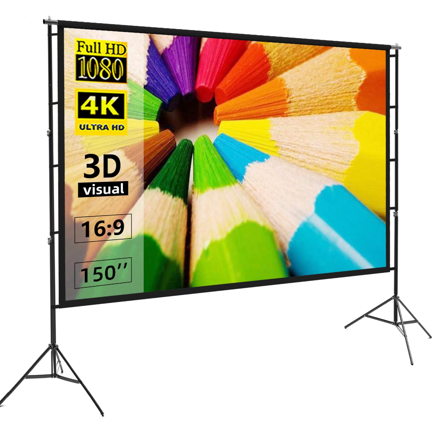 150 Inch Projector Screen Tripod Potable Double Stand 8x10 Feet 4:3mw