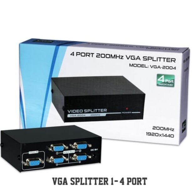 4-Port VGA Splitter 200 MHz High Resolution Video Distributor