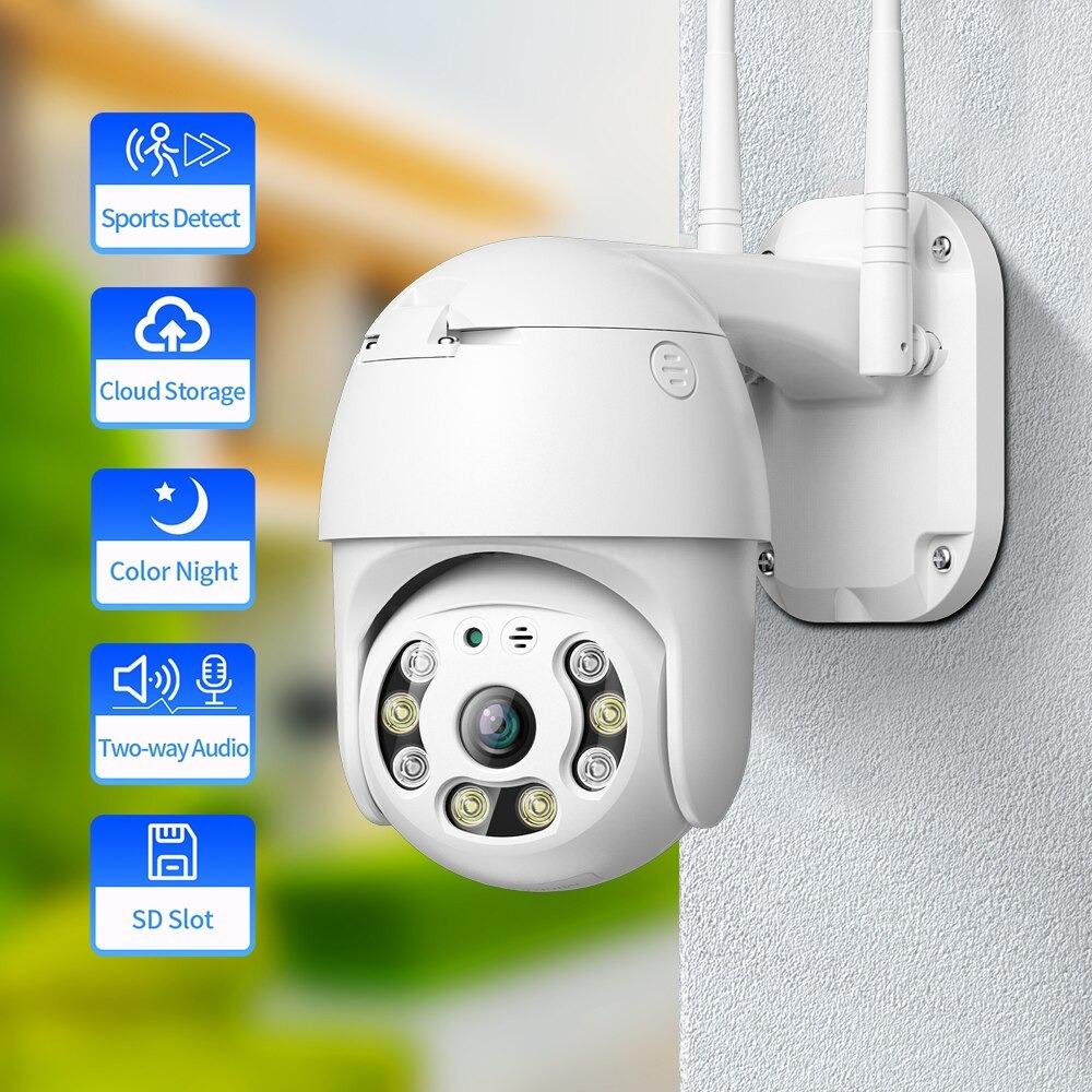 WiFi PTZ Outdoor Security Camera 1080p Full HD – IP66 Weatherproof Smart Net Cam with Pan Tilt Zoom, Night Vision, Motion Detection, V380 Pro App &amp; Power Supply Included