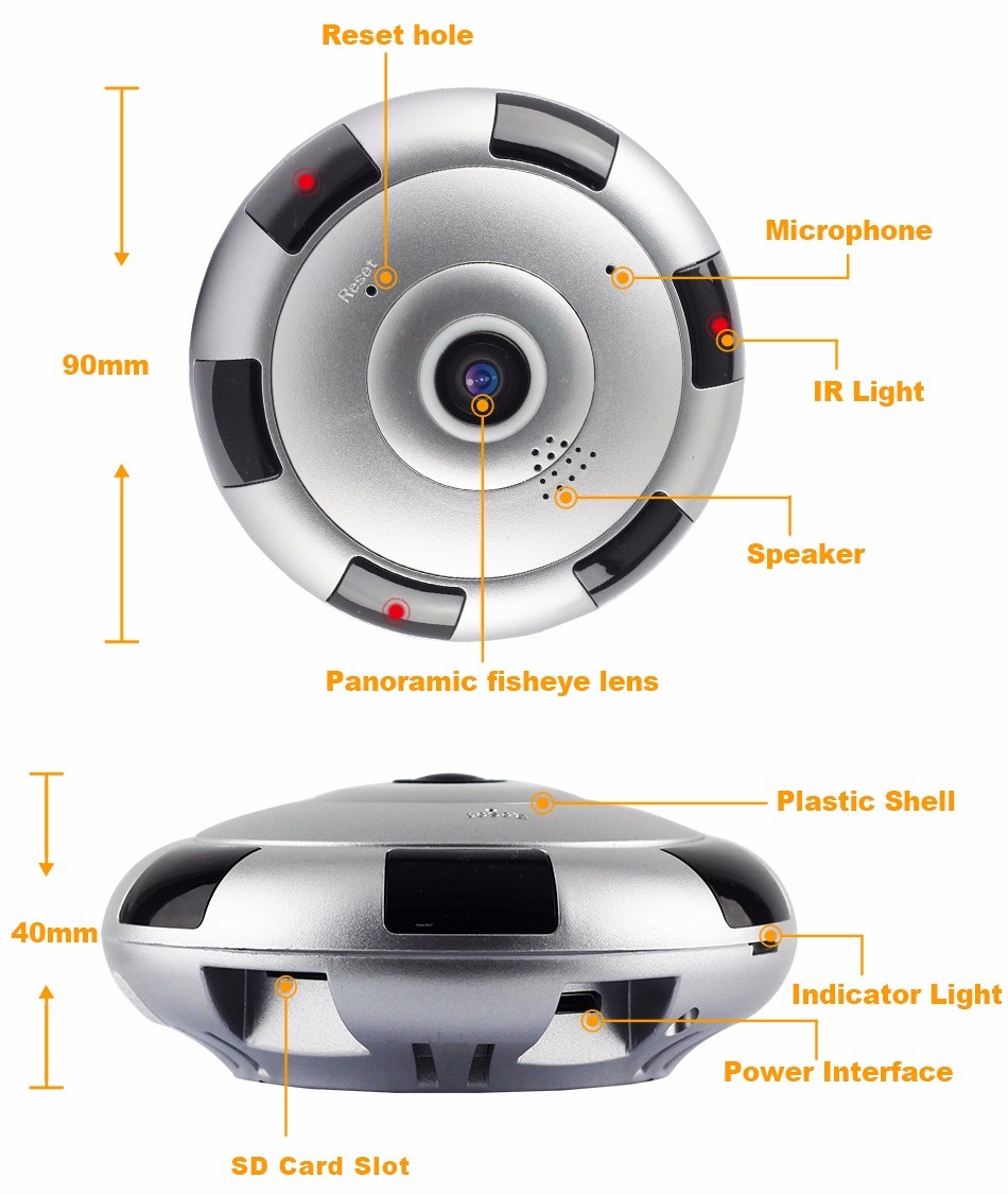IP Wireless Panoramic Fisheye Camera 1080p Full HD – 360° WiFi Security Cam with Night Vision, Motion Detection, Two-Way Audio &amp; V380 Pro App for Home &amp; Office Indoor Surveillance