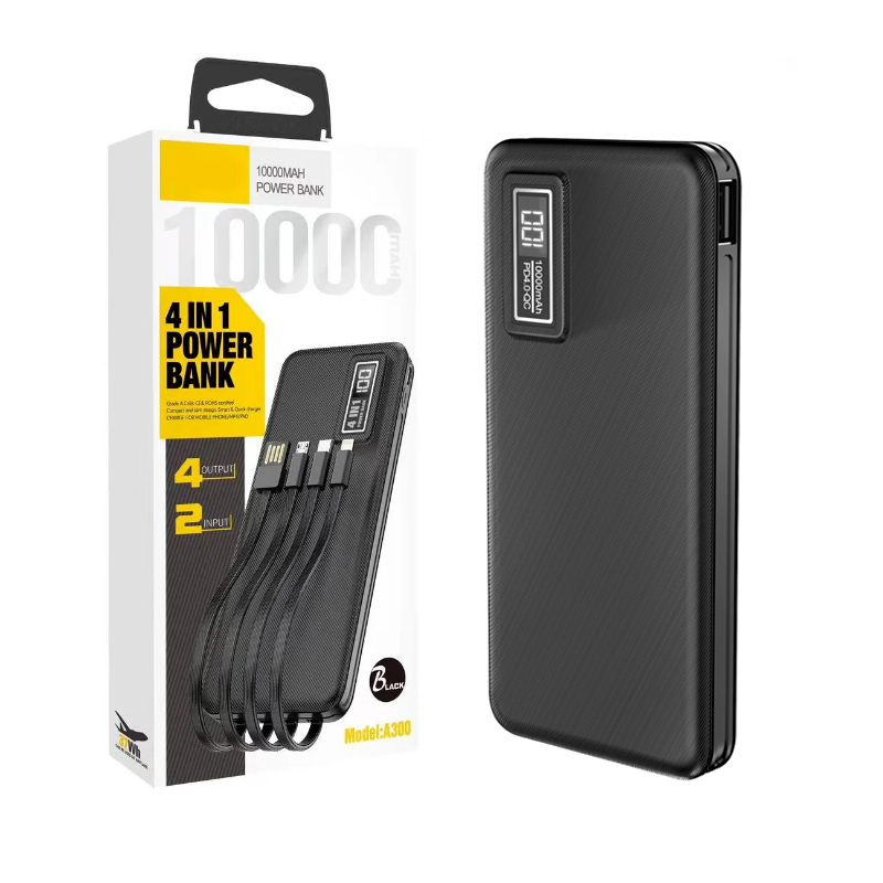 Aspor A300 10000mAh 22.5W PD Power Bank – 4-in-1 Fast Charging with LCD Display