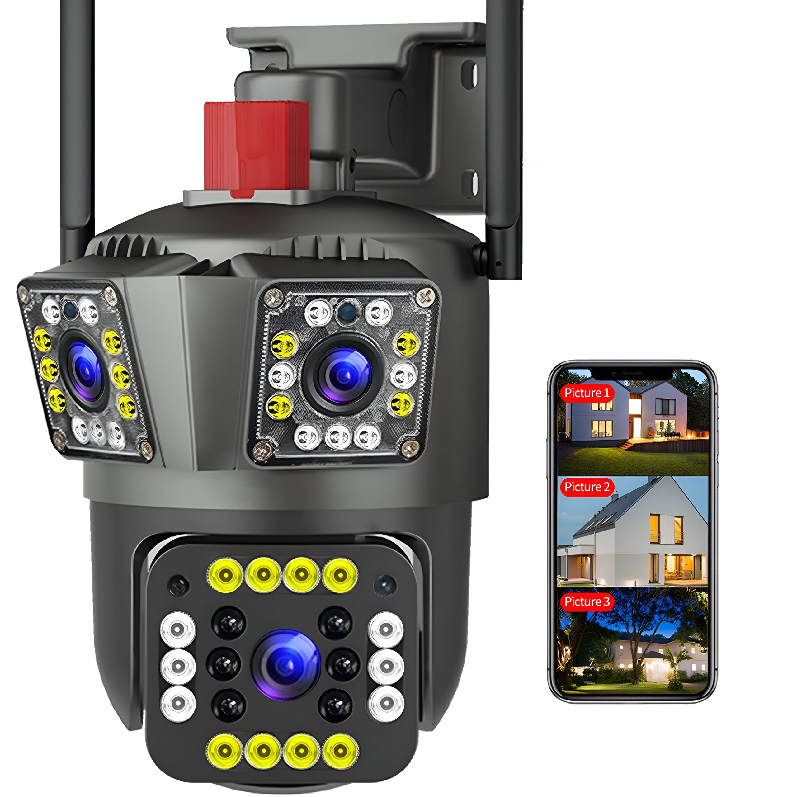 SPZ-803 Triple Lens WiFi Outdoor Camera 6MP – Color Night Vision &amp; V380 Pro App