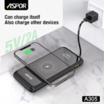 ASPOR A305 10000mAh Power Bank: 15W Wireless Charger & Built-in Cables